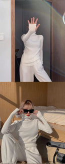 Knitted Sweater Women Korean Version Turtleneck Sweater Winter Solid Color Pullover Slimming Interior Lapping Warm Basic Tops