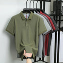 100% pure cotton short sleeved men's polo shirt summer boutique fashion high-quality top solid color collar back striped T-shirt