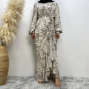 Muslim Women's dress Casual print bark crepe long dress Zipper collar long sleeves loose Muslim maxi dress - M & M Global