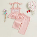 Adorable Toddler Girl Sleeveless Top and Shorts Set with Cute Bow Embroidery Detail - Summer Outfit for Little Princesses - M & M Global