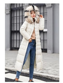 Korean Style Thickened Winter Cotton Jacket Women's Long Coat with Fur Collar Slim Fit Hooded Ladies' Cotton Padded Coat