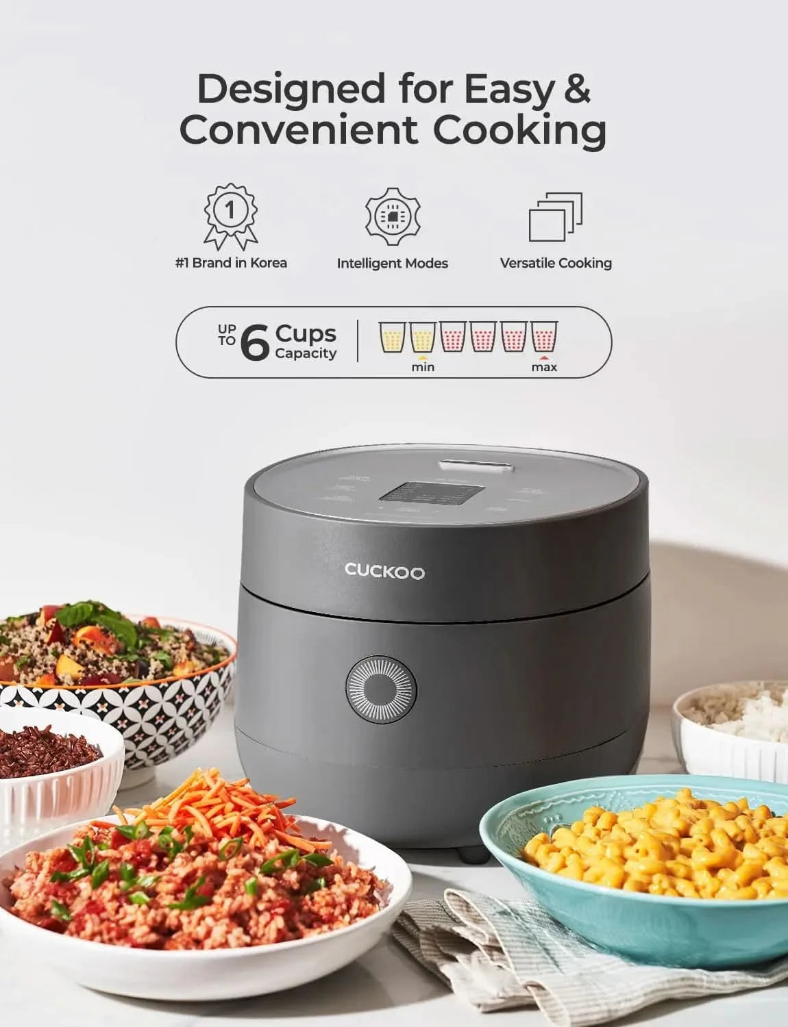 Rice Cooker 6 Cup Uncooked / 12 Cup Cooked, Modern Fuzzy Logic Rice Cooker Small with Delay Timer & Keep Warm Setting, Versatile - M & M Global