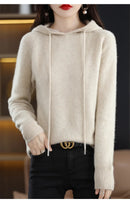 Hooded Sweater Fashion Women Autumn Winter Long Sleeve Solid Color Knitted Hoodies Lady Loose Drawstring Casual Pullover Hoodie