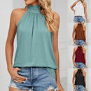 Women's Elegant Blouses Shirts Sleeveless Silk Strap Summer Blouses For Women Fashion 2023 Hanging Neck Lace Up Tops Blouse - M & M Global