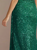 Luxury Green Floor Length V-Neck Evening Dresses Women Elegant Party Maxi Sequins Short Sleeves Prom Cocktail Gowns