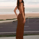 Fashion Rhinestone High Waist Slim Long Dress New 2024 Lady Sexy Off Shoulder Party Dress Casual Backless Hollow Suspender Dress - M & M Global