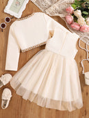 Girls' autumn fashion cute new dress, fluffy princess dress - white
