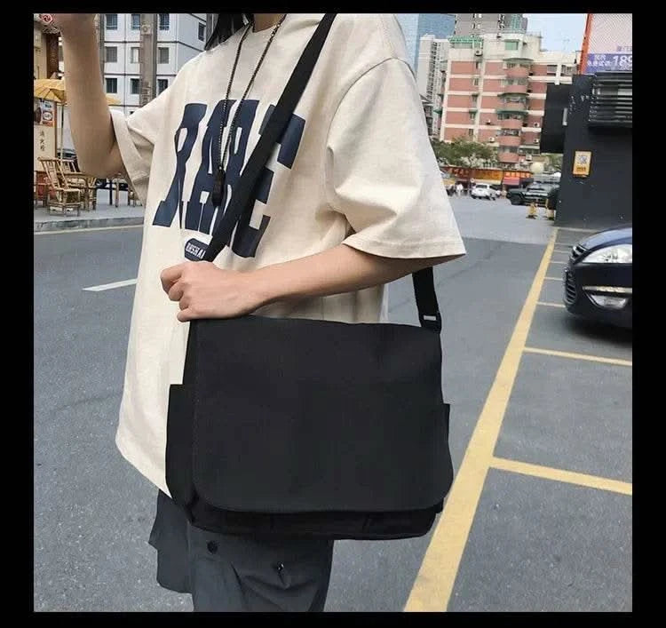 Collage Student School Bags Women&Men Unisex Crossbody Bags Multipockets Messenger Bag Simple Nylon Shoulder Bag - M & M Global