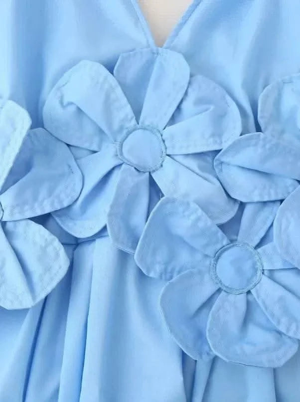 Blue V-Neck Waist-Fitted Bow-Decored Long Dress For Women Fashionable And Elegant European And American Style - M & M Global