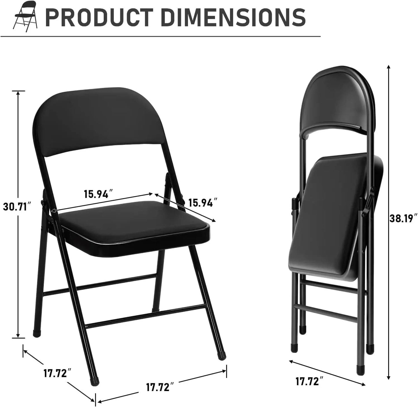 6 Pack Black Folding Chairs with Padded Cushion and Back for Outside Portable Stackable Commercial Foldable Chairs