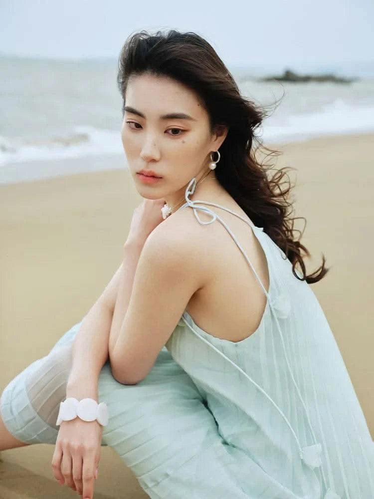 DUSHU Sleeveless Women Thin Long Dress Holiday Style Female Summer Spaghetti Strap Dress Green Women A-LINE Dress 24DS82796 - M & M Global