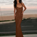 Fashion Rhinestone High Waist Slim Long Dress New 2024 Lady Sexy Off Shoulder Party Dress Casual Backless Hollow Suspender Dress - M & M Global