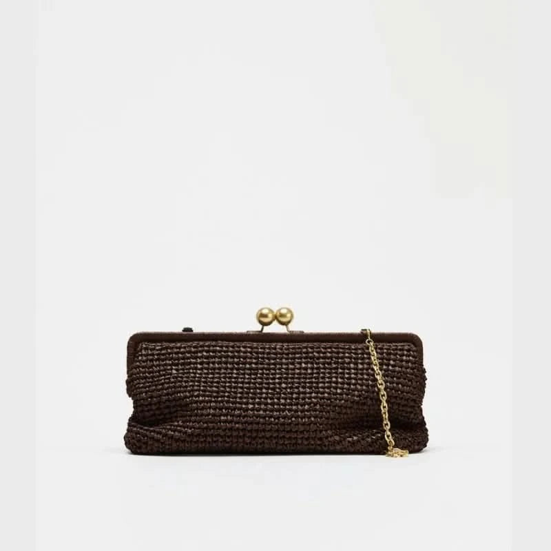 New Handwoven Raffia Shoulder Bag, Women's Staw Crossbody Bag Vacation Clip Bag Clutchs, Summer Luxury Design Baguette Bag - M & M Global