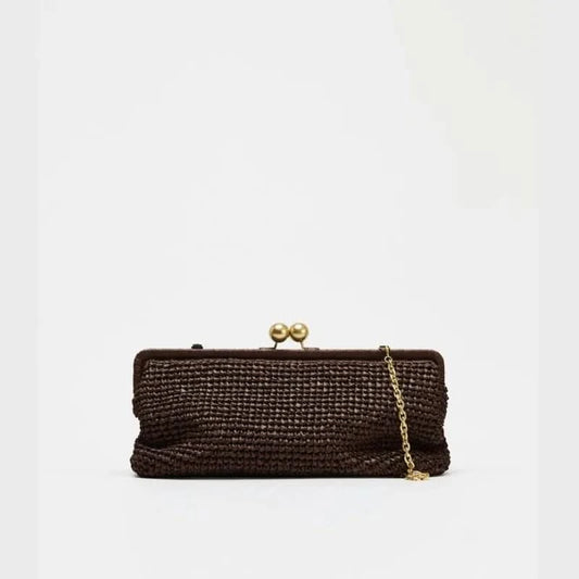 New Handwoven Raffia Shoulder Bag, Women's Staw Crossbody Bag Vacation Clip Bag Clutchs, Summer Luxury Design Baguette Bag - M & M Global
