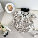 2PCS Summer Floral Baby Girl Suit New Autumn Fashion Lace Bow Baby Girls' Set Peter Pan Collar Shirt and Shorts Princess Outfits - M & M Global