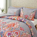 3-Piece King Comforter Set, Gray Rainbow Floral Pattern, Lightweight Microfiber, Reversible Design, Hotel Luxury Bedding, Machin