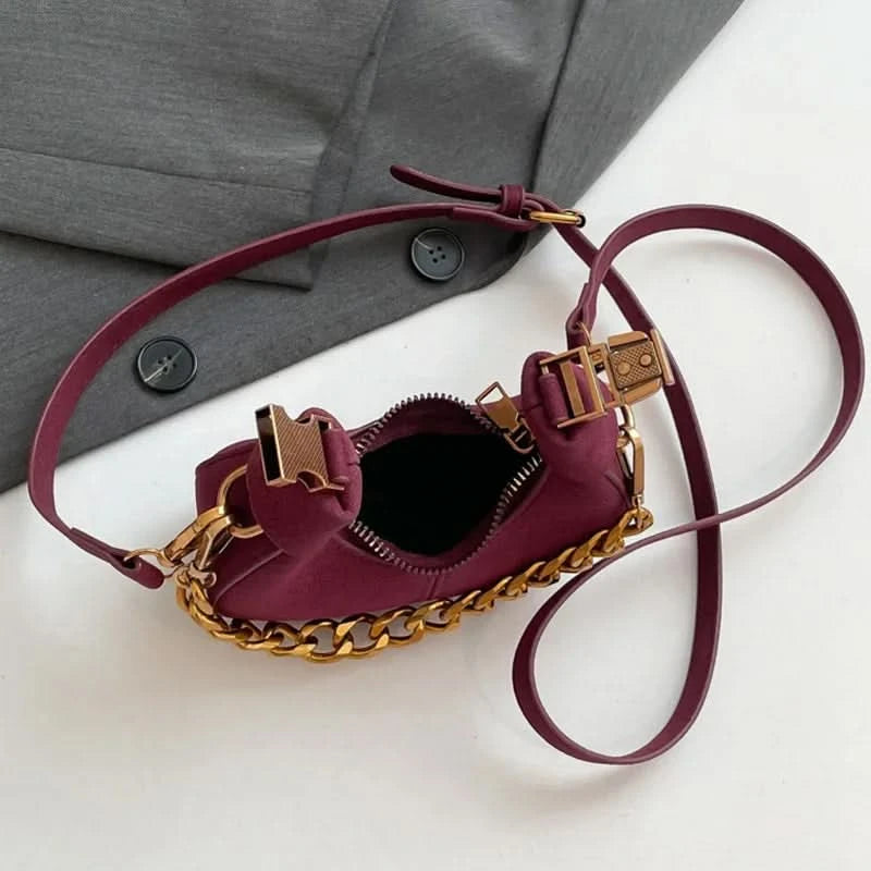 Mini Semicircle Saddle Crossbody Bag For Women Luxury Lemon Color Handbag Half Moon Bag Fashion Chain Lady Cross Body Bag - M & M Global