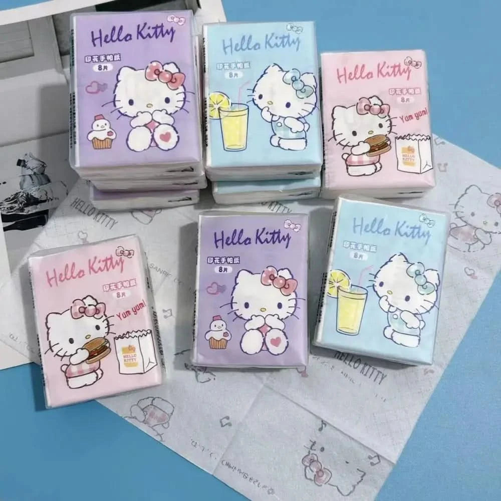 Kawaii Hello Kitty Handkerchief Paper Cartoon Sanrio Pochacco Kitty Printed Napkins Portable Small Pocket Tissues Facial Paper - M & M Global
