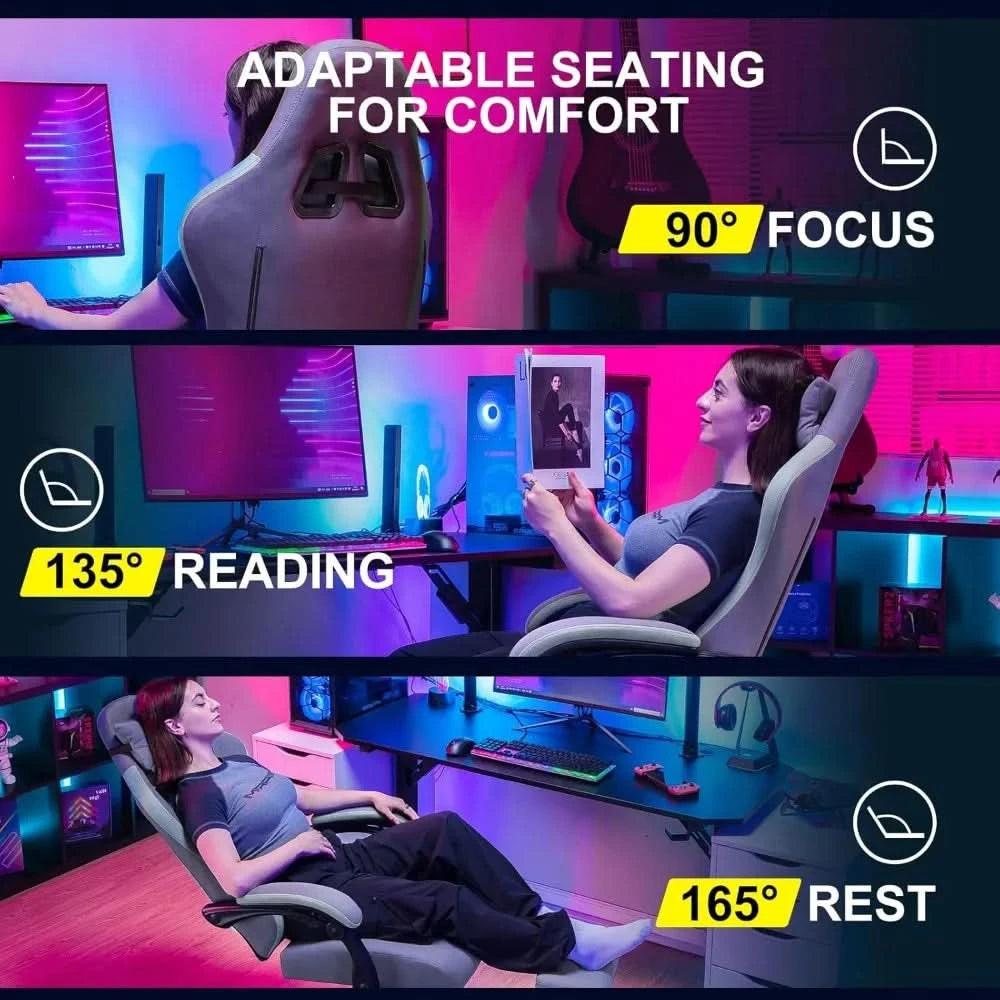 Gaming Chair, Computer Office Chair with Pocket Spring Cushion, Linkage Armrests and Footrest, High Back Ergonomic Computer Cha