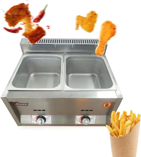 12 Liter Dual Tanks Commercial Stainless Steel Deep Fryer High Capacity Professional Gas Countertop Kitchen Frying Machine for F - M & M Global