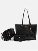 Europe and the United States new large capacity bag solid color four-piece cross-grain Tote bag retro single shoulder crossbody - M & M Global