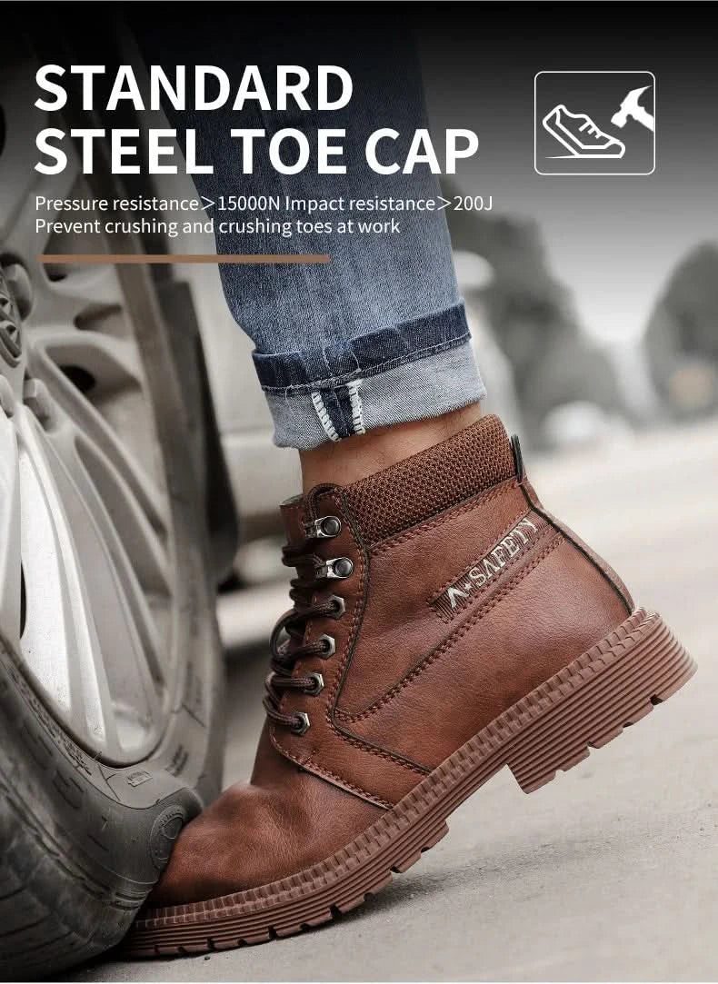 Men's Waterproof Steel Toe Work Boots High-Top Safety Shoes Slip Resistant Protective Boots Indestructible Comfort Arch Support