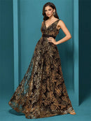Luxury Sexy Deep V-Neck Sequins Blue Evening Dresses Women Elegant V-back Wedding Party Long Prom Cocktail Dress