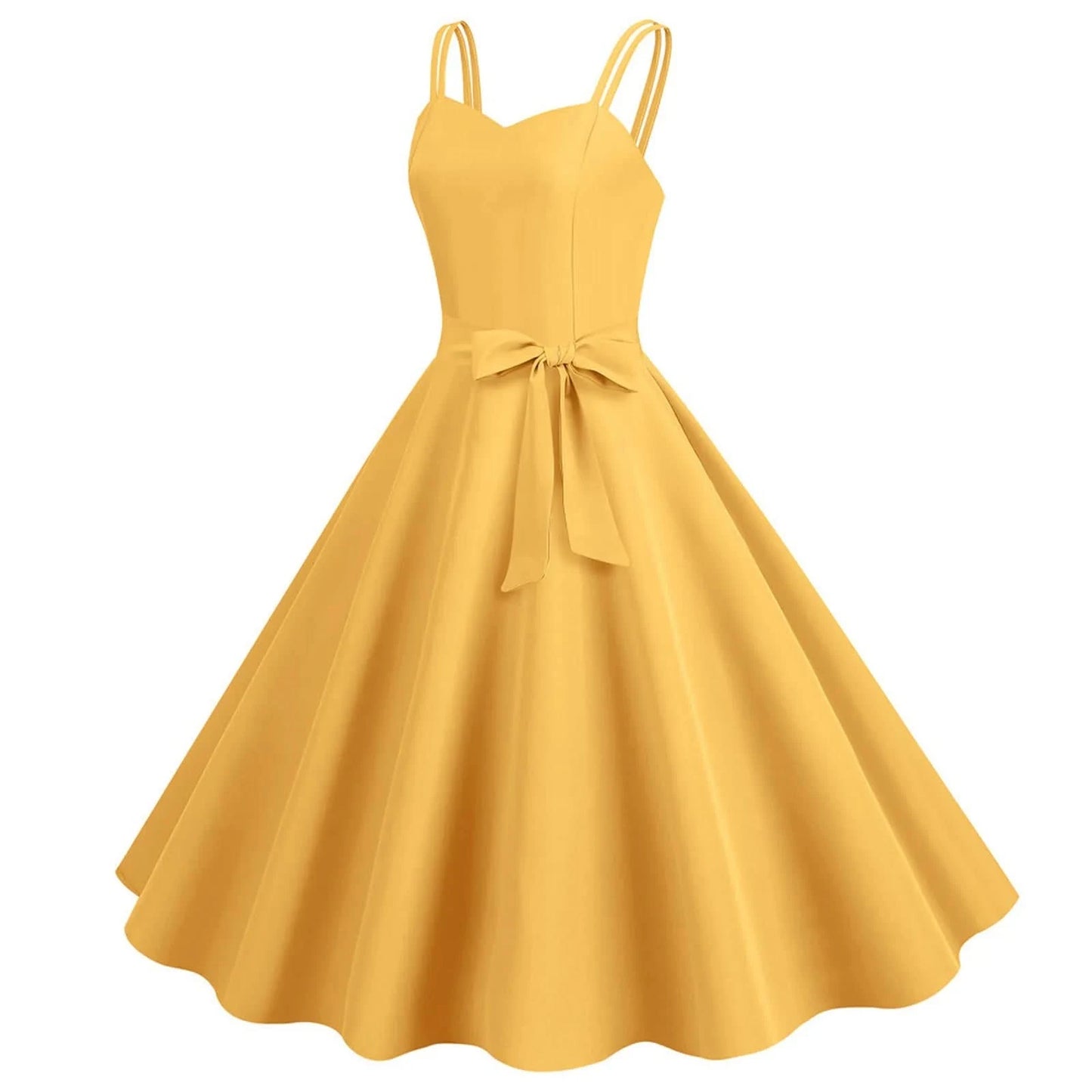 Women Casual Sleeveless Evening Party Prom Dress Strap A Line Large Swing Dress Solid Belted Waist Dresses For Wedding Guest - M & M Global