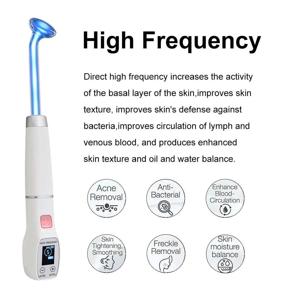 Blue High Frequency Facial Machine Screen Display Neon Electro Therapy Wand Glass Tube Anti Acne Spot Remove Skin Care Device - M & M Global
