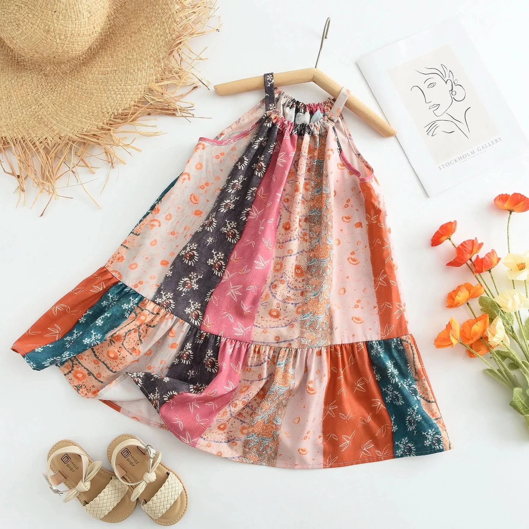 Girls Casual Dresses Floral Print Halter Sleeveless Top Girls Dress Kids Clothes for 2 To 7 Years Chinese Traditional Dress - M & M Global