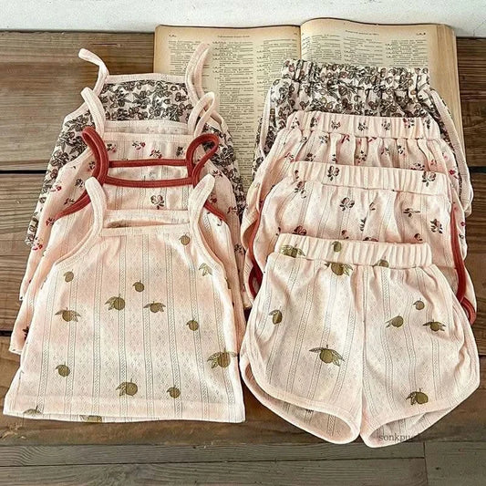 Baby Clothes Sets Summer Toddler Girl Strap Suits Cotton Printing Baby Boy Tops Tee and Shorts Infant Tracksuit Newborn Sets - M & M Global