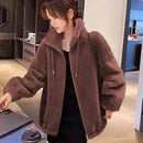 Fashion Women Winter Warm Double Coral Fleece Overcoat Solid Soft Plush Stand Collar Coats Ladies Long Sleeved Zipper Outerwears