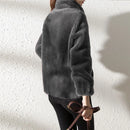 Fashion Women Winter Warm Double Coral Fleece Overcoat Solid Soft Plush Stand Collar Coats Ladies Long Sleeved Zipper Outerwears