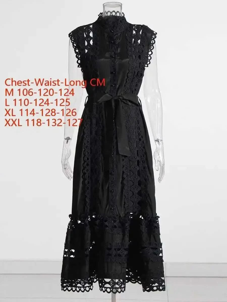 JAMERARY Designer New Summer Holiday White Embroidery Cotton Long Dress Women Sleeveless Midi Prom Evening Dresses Party Robe - M & M Global