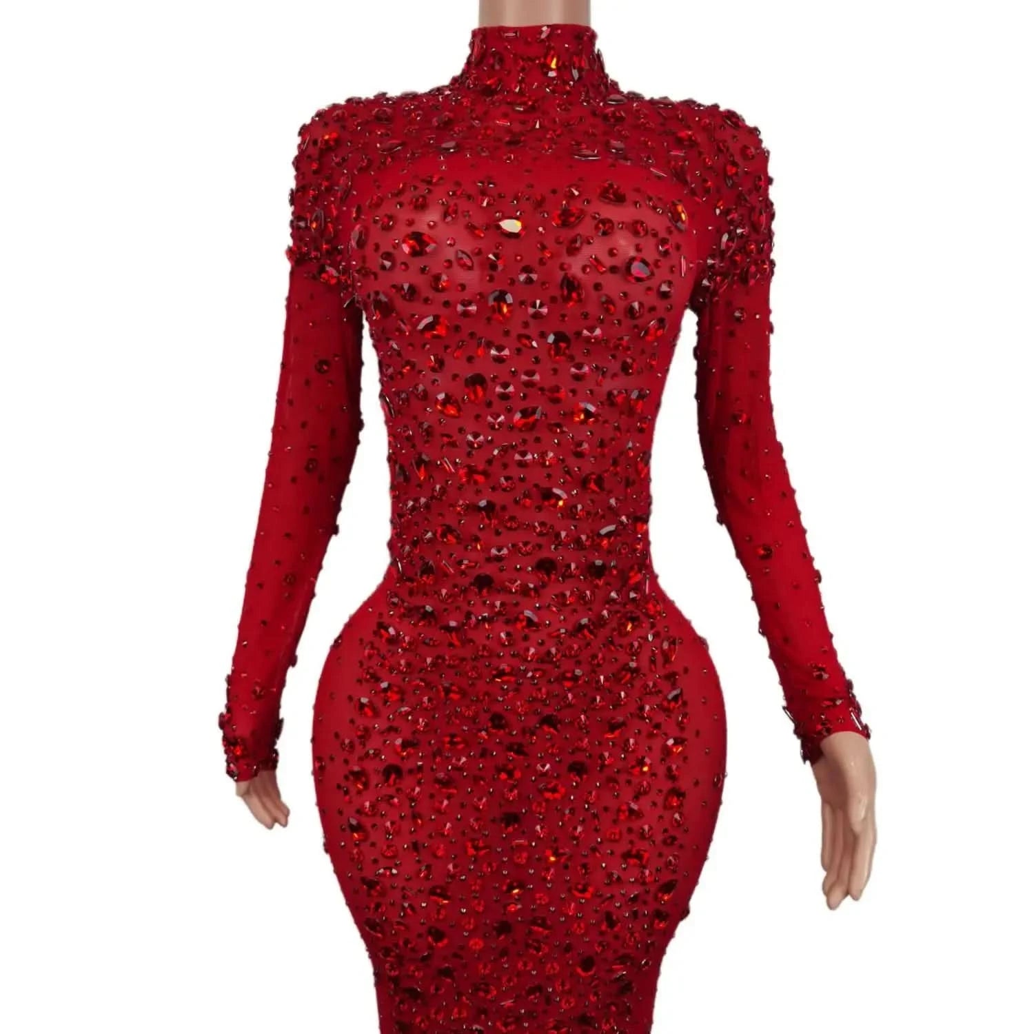 Sexy Party Banquet Evening Dresses Women Sparkly Rhinestone Long Dress Nightclub Singer Stage Costume Festival Clothing Cuixing - M & M Global
