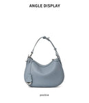 Top layer cowhide underarm shoulder bag 2025 new niche design minimalist blue fashionable soft leather saddle bag - M & M Global