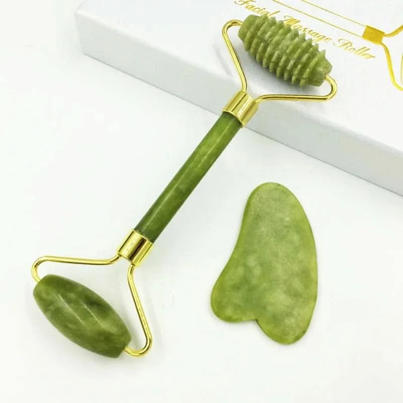 Jade Massagers For Face Body Gua Sha Scraper Beauty Facial Roller Set Natural Gouache Stone Massage Slimming Skin Care Lift box - M & M Global