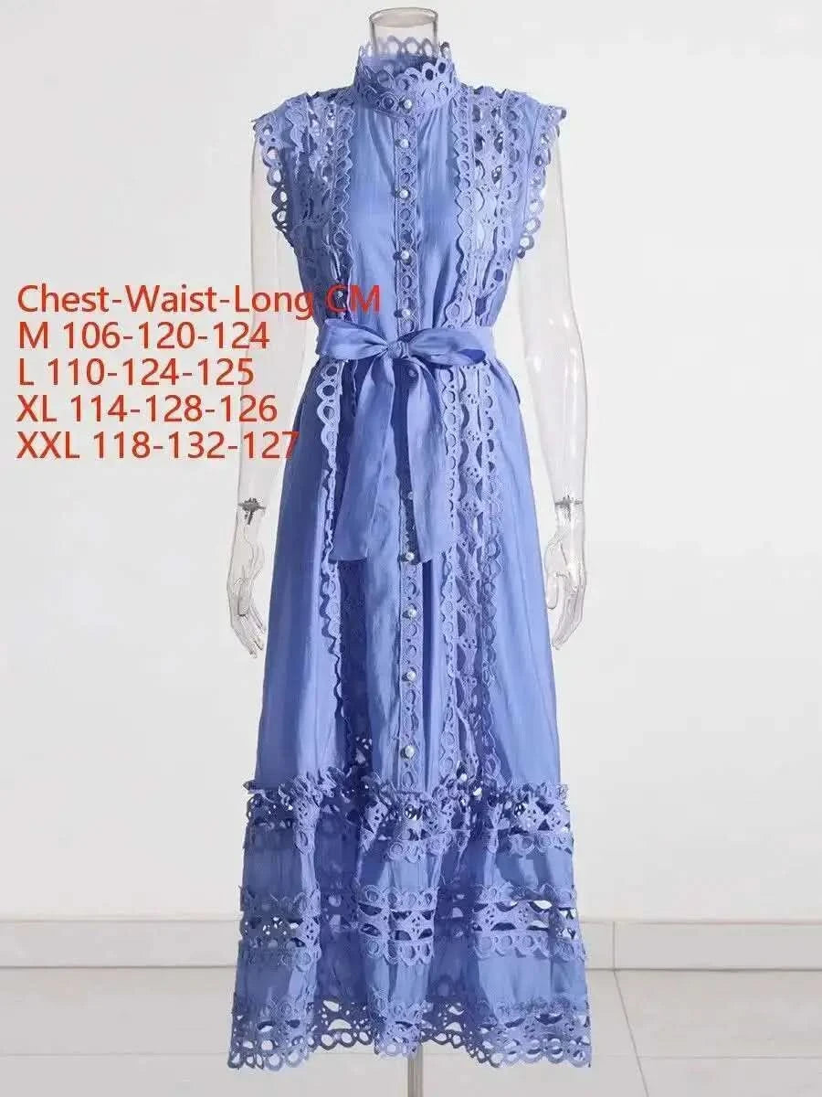 JAMERARY Designer New Summer Holiday White Embroidery Cotton Long Dress Women Sleeveless Midi Prom Evening Dresses Party Robe - M & M Global