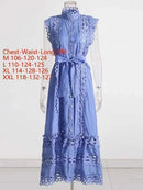 JAMERARY Designer New Summer Holiday White Embroidery Cotton Long Dress Women Sleeveless Midi Prom Evening Dresses Party Robe - M & M Global