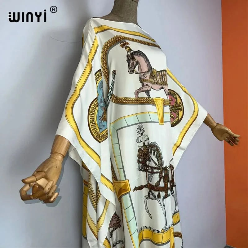 WINYI 2023 new Africa Fashion boho Popular printed twill Kaftan Maxi dress Summer Beach Bohemian Caftan long dress for lady - M & M Global
