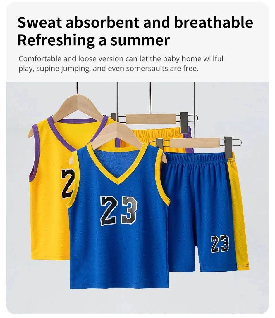 Summer CHILDREN'S Basketball Suit Boys and Girls Sports Vest Shorts Suit 23rd Handsome Boys and Students Vest Suit 2-piece. - M & M Global
