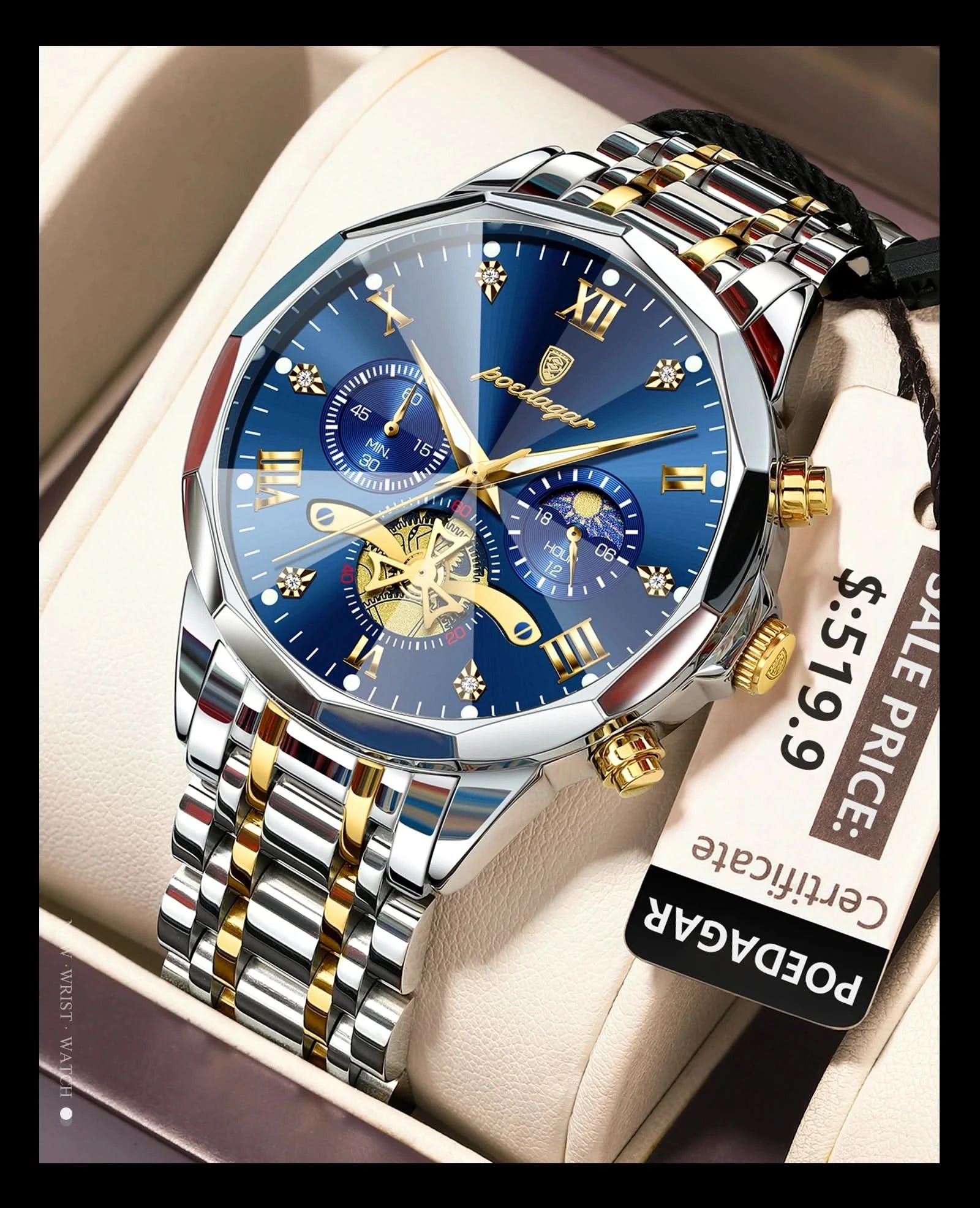 POEDAGAR Luxury Men Watch Top Original Waterproof Luminous Chronograph Man Wristwatch Stainless Steel Quartz Men's Watches Reloj - M & M Global