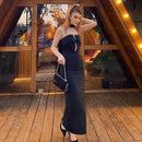Tossy Tee Bow Off-Shoulder Slim Long Dress For Women Patchwork Fashion Elegant Hollow Out Backless Clothes Female Party Dress - M & M Global