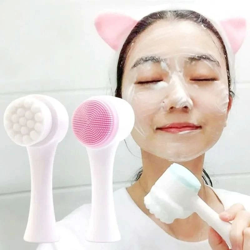 3D Bilateral Silicone Facial Cleanser Manual Massage Facial Brush Soft Bristles Silicone Double-Sided Face Brush Cleaning Tools - M & M Global