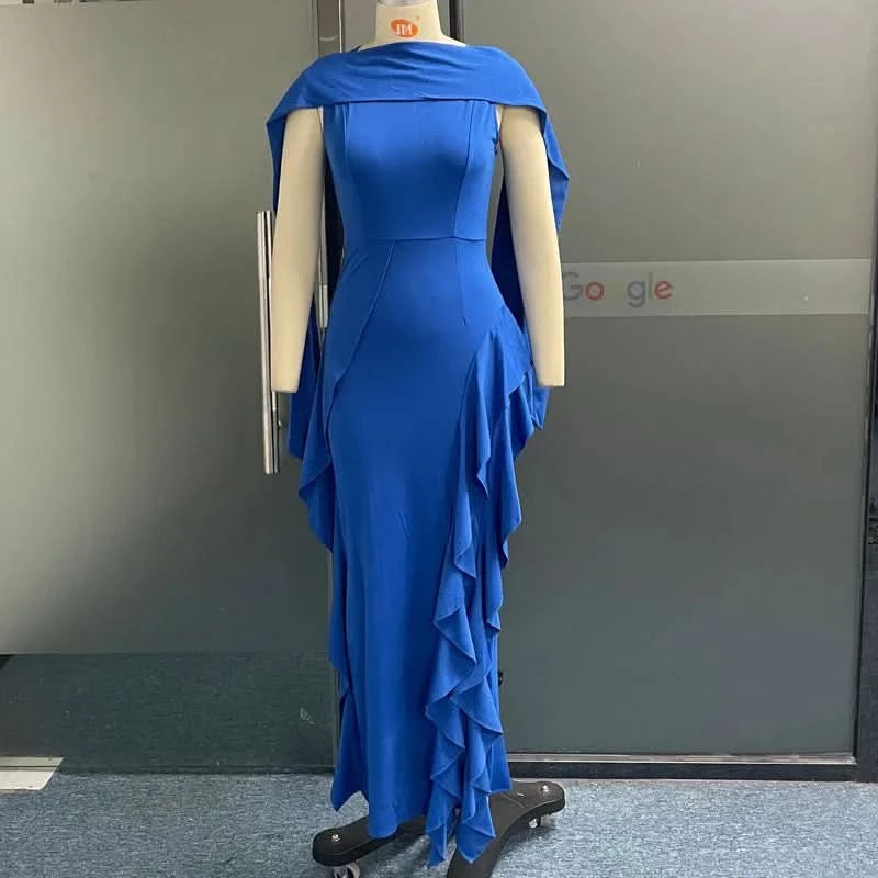 Elegant Party Dresses for Women 2023 Autumn Winter Wedding Guest Dress  Lace Solid Color Blue Long Dress Female Clothing Outfits - M & M Global