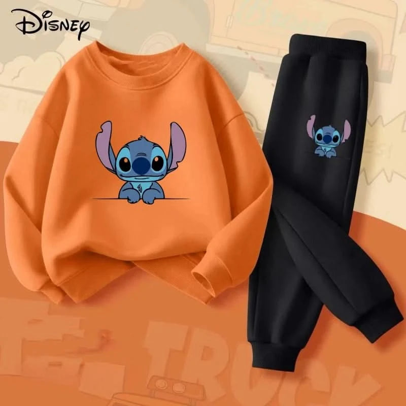Spring Baby Girl Boy Clothes Set Children Disney Stitch Cartoon Print Sweatshirt Top and Pants Bottom 2Pieces Suit Kid Tracksuit - M & M Global