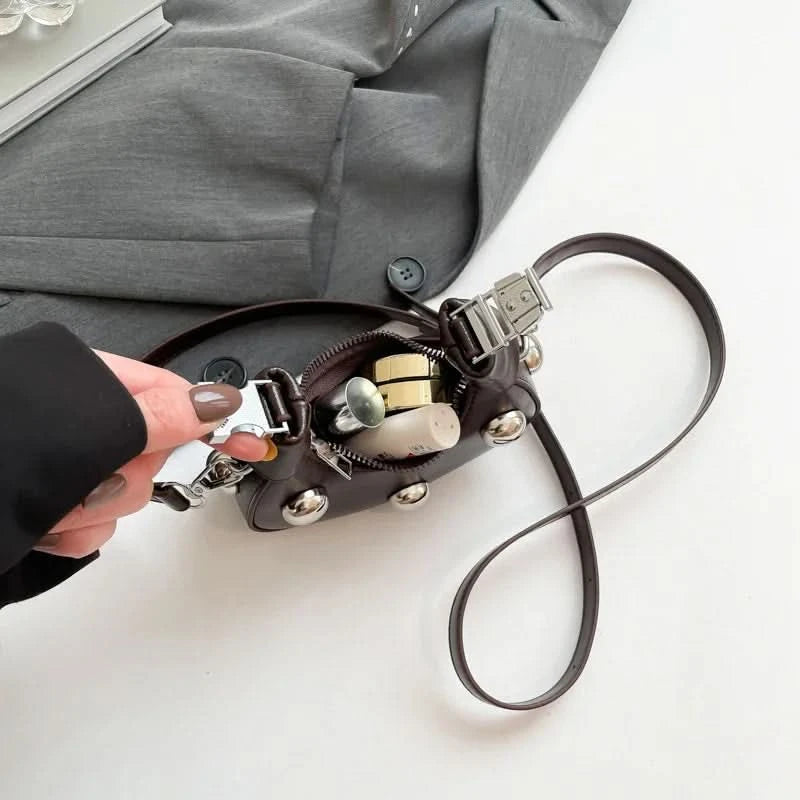 Retro Versatile Ladies Mini Handbag Women Big Rivet Personality Luxury Designer Crossbody Bags for Women Streetwear Shoulder Bag - M & M Global