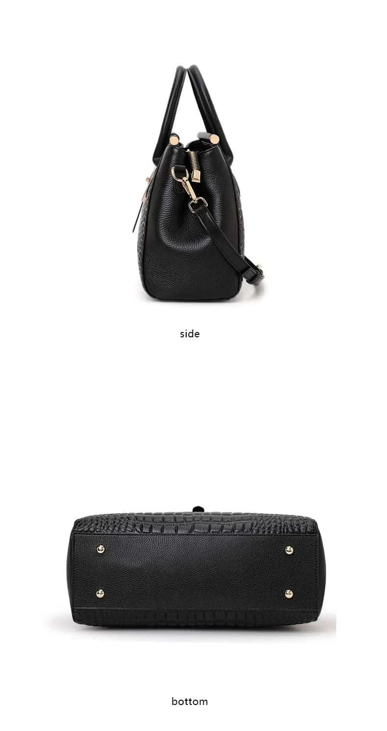 Aidrani Genuine leather women's handbag, fashion crocodile pattern design, high-end luxury cowhide bag large capacity - M & M Global
