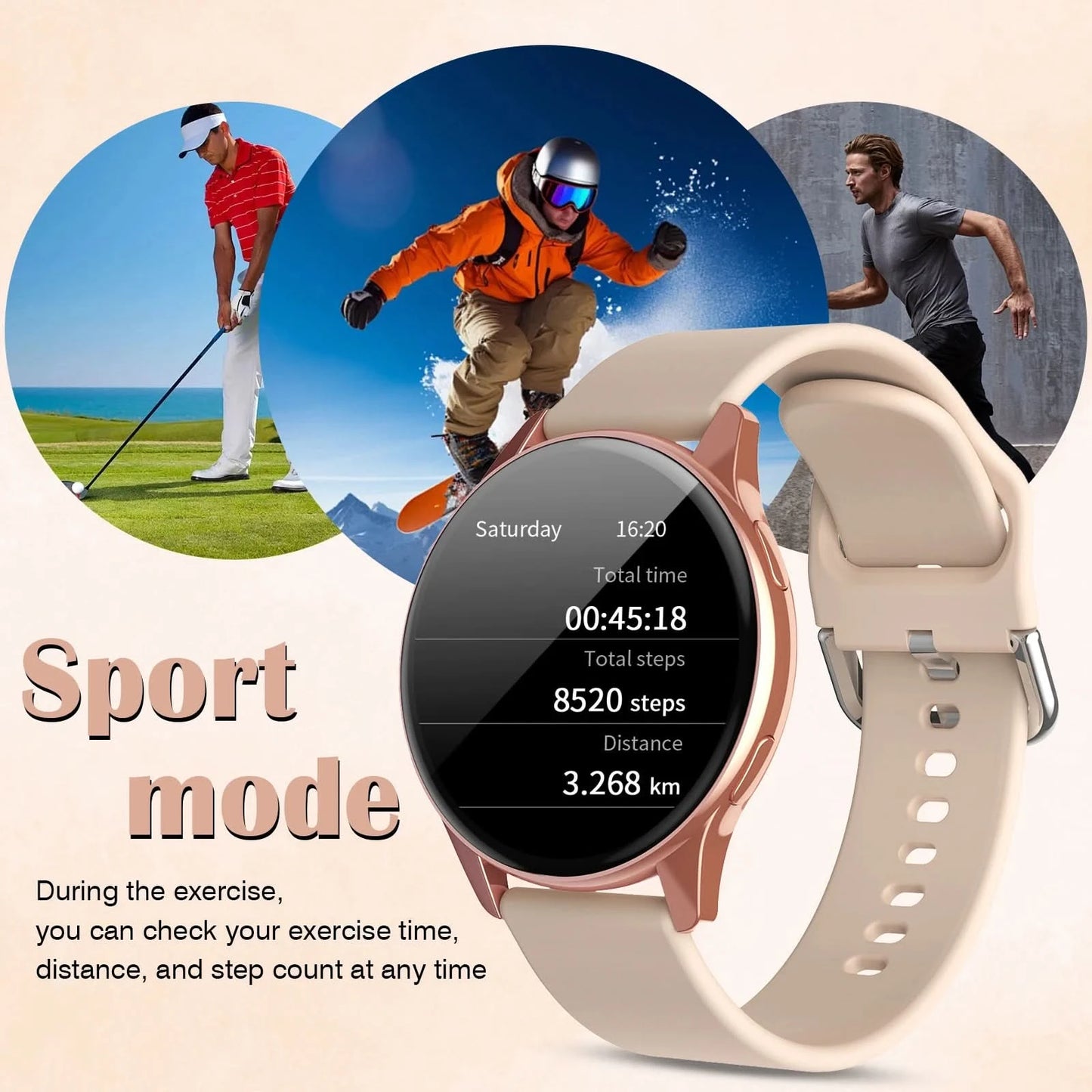 Smart watch, call reminder/rejection, multi-sport mode, message reminder, music playback, suitable for men and women