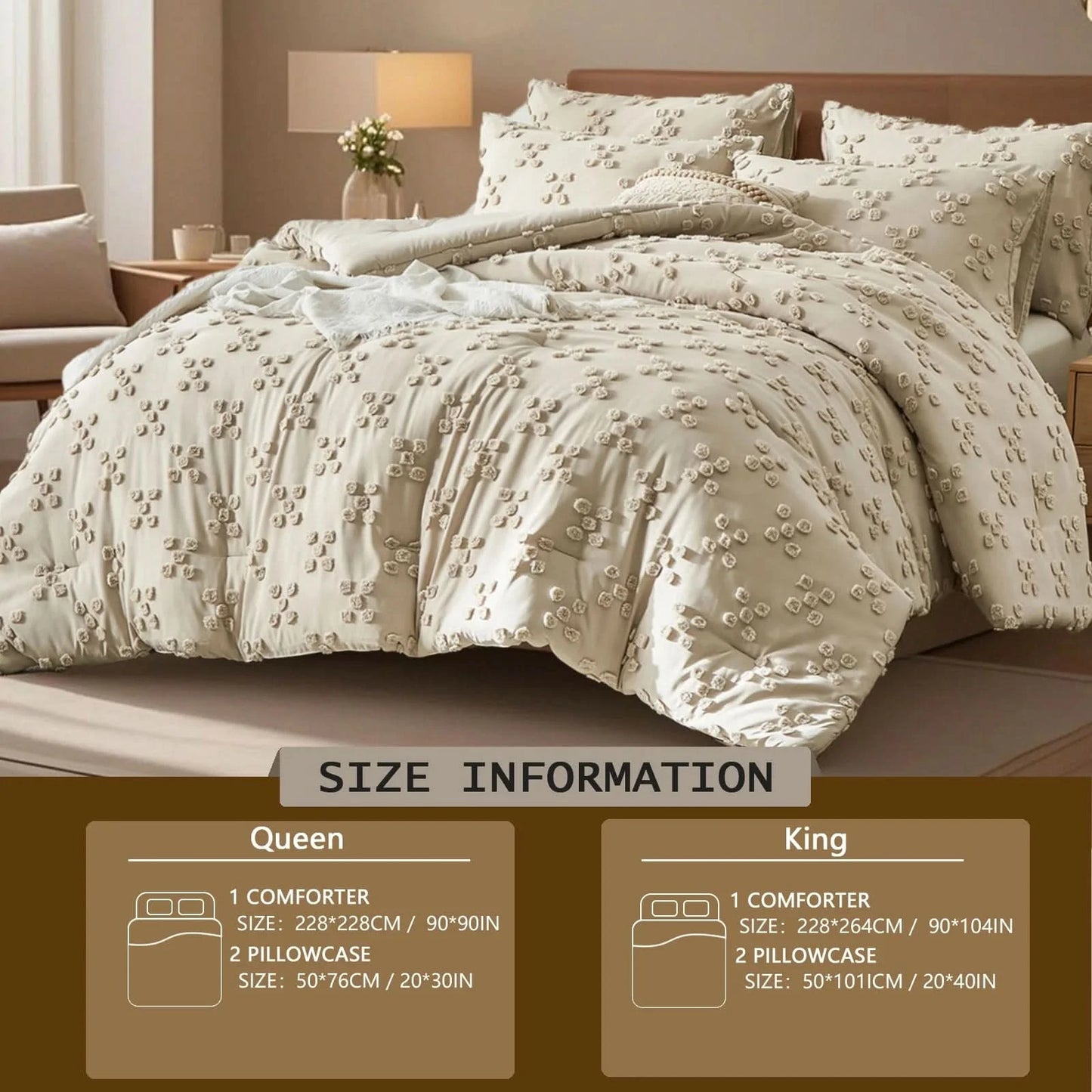 Solid color tufted bedding set, microfiber is lightweight and breathable, machine washable, queen/king size, all seasons
